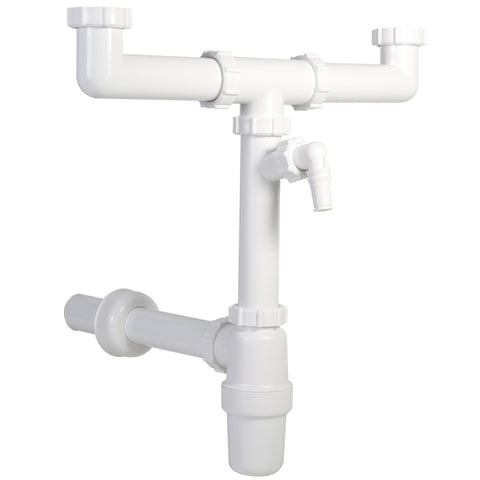 Styron mosogató szifon kétmedencés leeresztőszelep nélkül + mosógép csatlakozó Styron mosogató szifon kétmedencés leeresztőszelep nélkül + mosógép csatlakozó