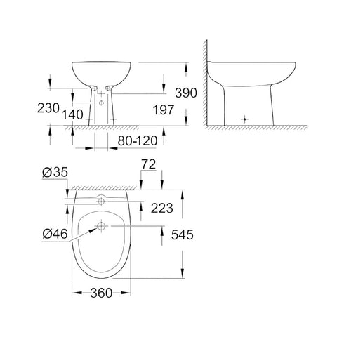 Grohe Bau Ceramic bidé, álló, 1 csaplyukkal, túlfolyóval