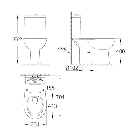 Grohe Bau Ceramic WC csésze, álló, monoblokkos, mély öblítéses, alsós, perem nélküli, falhoz szer.