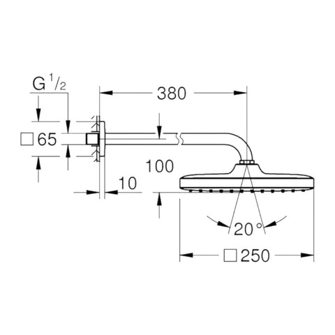 GROHE Tempesta Cube 250 fejzuhany szett, 380 mm, 1 funkciós