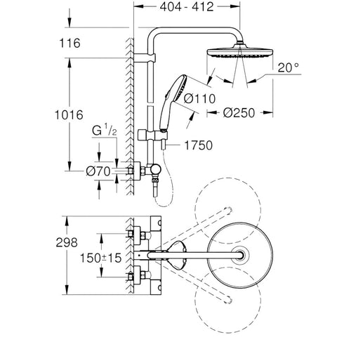 Grohe Tempesta System 250 termosztátos zuhanyrendszer, Tempesta 250 fejzuhany, matt fekete