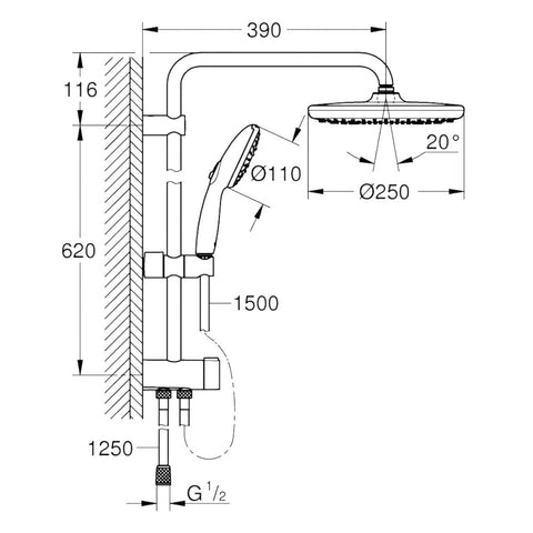 Grohe Tempesta System 250 zuhanyrendszer, Tempesta 250 fejzuhany