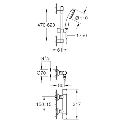 Grohe Grohtherm 500 termosztátos zuhanycsaptelep