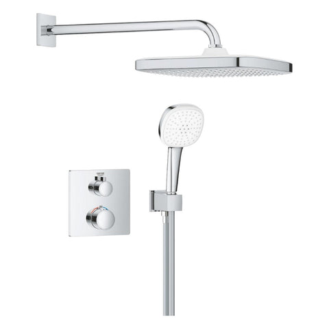 Grohe Grohtherm zuhanyrendszer falsík mögötti, Tempesta Cube kézi és fejzuhannyal