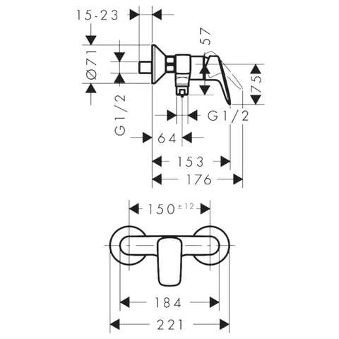 Hansgrohe Logis egykaros zuhanycsaptelep (71600670), matt-fekete