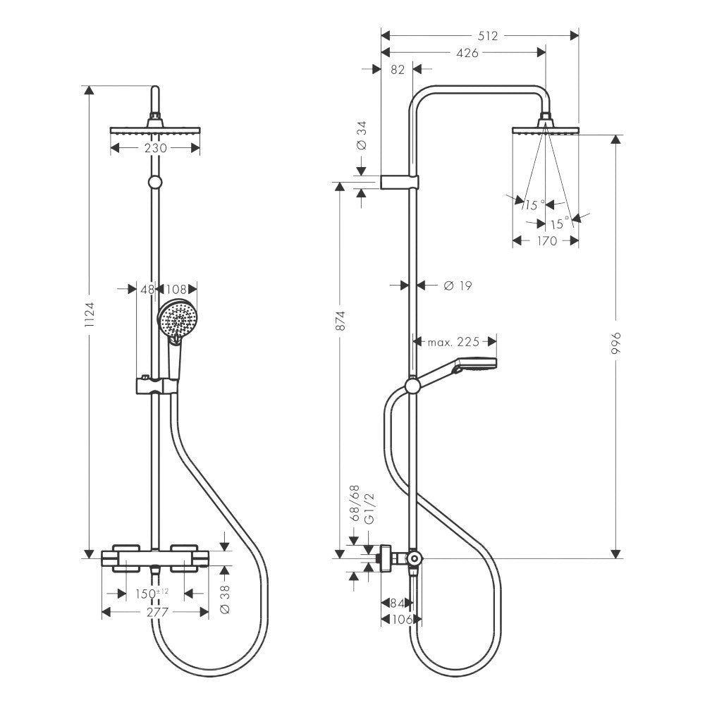 Hansgrohe Vernis Shape Showerpipe 230, 1 jet, termosztáttal, króm
