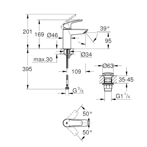 Grohe Eurosmart mosdó csaptelep, S-es méret, matt fekete