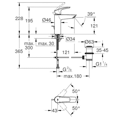 Grohe Eurosmart mosdó csaptelep, M-es méret, húzórudas leeresztőgarnitúra, matt fekete