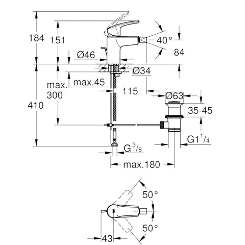 Grohe Eurosmart bidécsaptelep, S-es méret