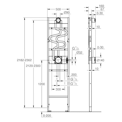 Grohe Rapido Shower Frame szerelőkeret duo falsík mögötti zuhanyrendszerhez