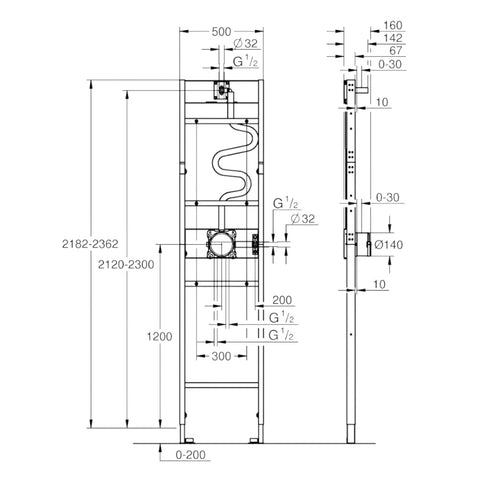 Grohe Rapido Shower Frame szerelőkeret mono falsík mögötti zuhanyrendszerhez