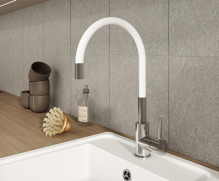 Mofém Junior Evo Infinite mosogató csaptelep, álló, fehér rugalmas kifolyócsővel