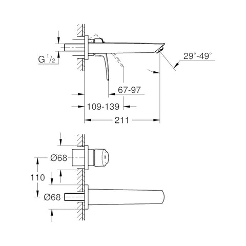 Grohe Eurosmart  mosdócsaptelep fali 2 lyukas M-es méret