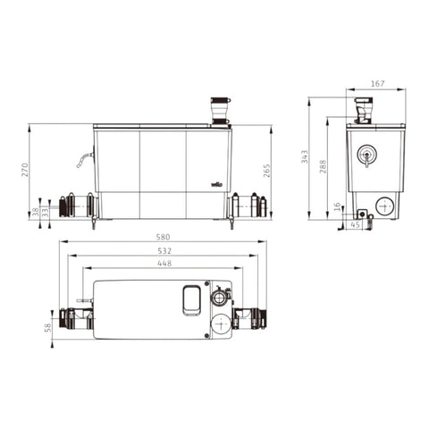 WILO Drainlift Mini3-XS-EF, WC csatlakozás nélkül, 3 bekötéssel