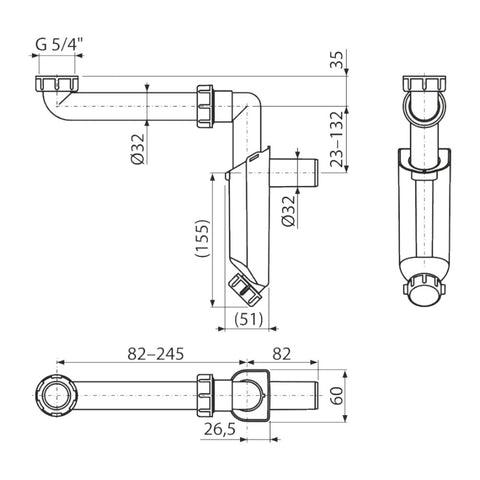 Alcaplast mosdószifon DN40, 5/4" hollandi anyával, helytakarékos