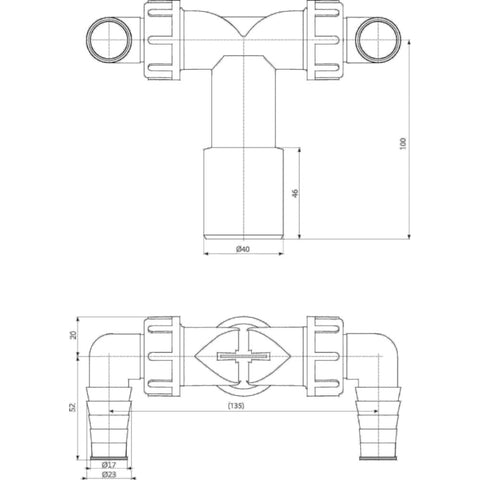 Alca dupla csonk DN40/32/17-23 , visszacsapó szelepekkel