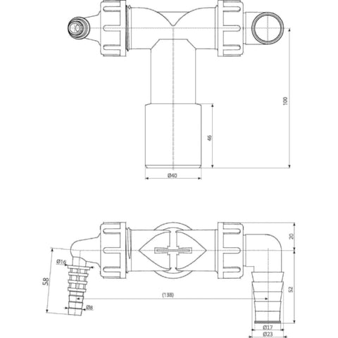 Alcaplast dupla csonk DN40/32/8-23 , visszacsapó szelepekkel