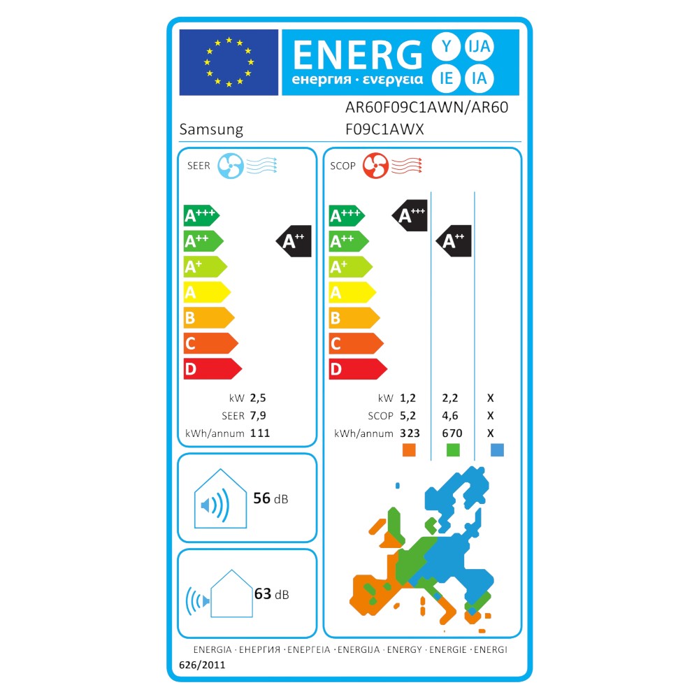 Samsung WindFree Comfort S2 mono split klíma szett 2.5 kW - energiacímke.