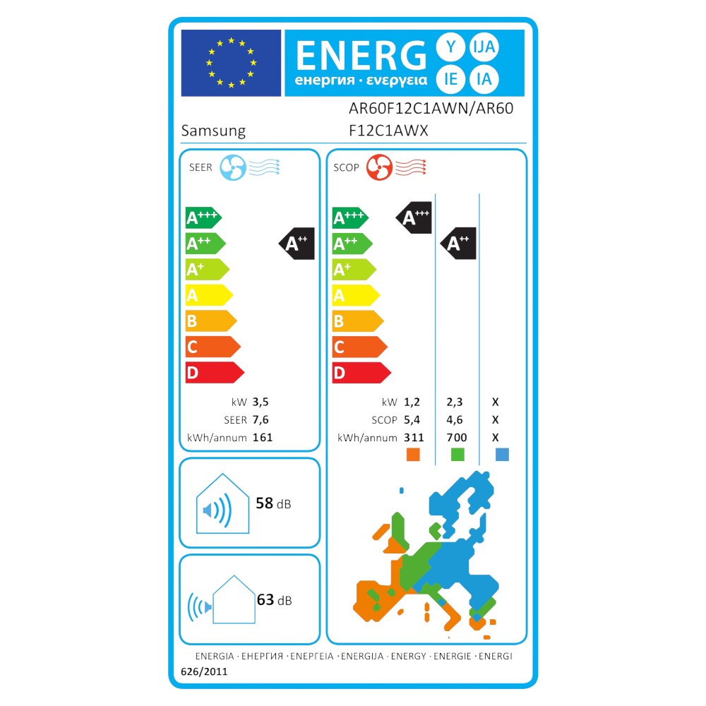 Samsung WindFree Comfort S2 mono split klíma szett 3.5 kW - energiacímke.