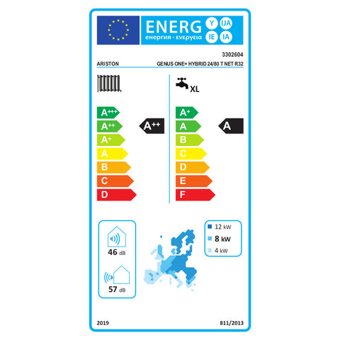 Ariston Genus One+ Hybrid 24/80 T Net R32 kondenzációs kazán, kombi 24kW + 8kW hősziv., 3 fázis