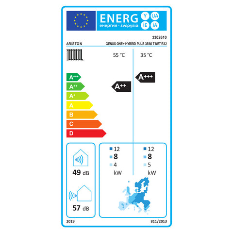 Ariston Genus One+ Hybrid Plus 35/80 T Net R32 kondenzációs kazán, fűtő 35kW + 8kW hősziv., 3 fázis