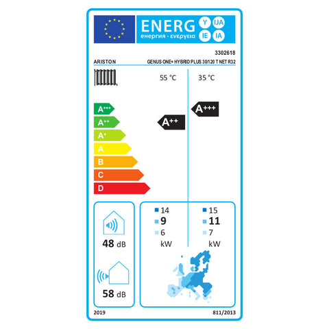 Ariston Genus One+ Hybrid Plus 30/120 T Net R32 kondenzációs kazán, fűtő 30kW + 12kW hősziv., 3fázis
