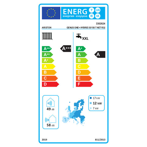 Ariston Genus One+ Hybrid 35/150 T Net R32 kondenzációs kazán, kombi 35kW + 15kW hősziv., 3 fázis