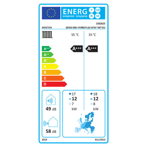 Ariston Genus One+ Hybrid Plus 35/150 T Net R32 kondenzációs kazán, fűtő 35kW + 15kW hősziv., 3fázis