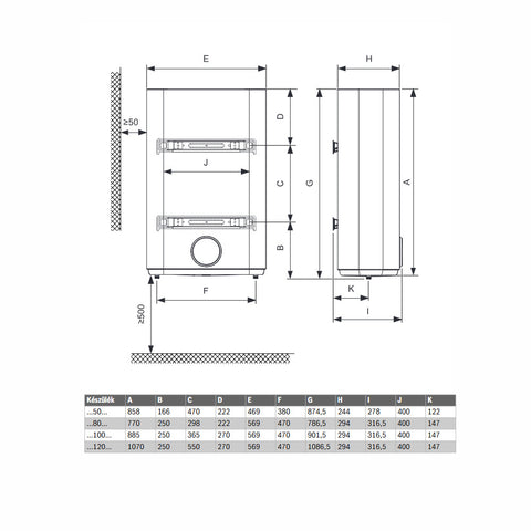 Bosch Tronic Flat TR3501 50 DERB lapos elektromos vízmelegítő, 50 literes, 2 üzemmód