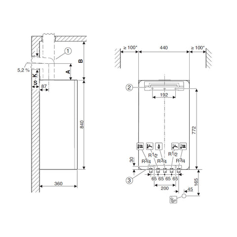 Bosch Condens 7000i W GC7000iW 30/35 CB 23 kondenzációs gázkazán, kombi, fekete üveg burk. 30,3 Kw