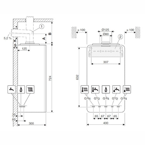 Bosch Condens 2300i W 24 P23 kondenzációs gázkazán, fűtő, 24kW, fehér, HM300 elektronikával