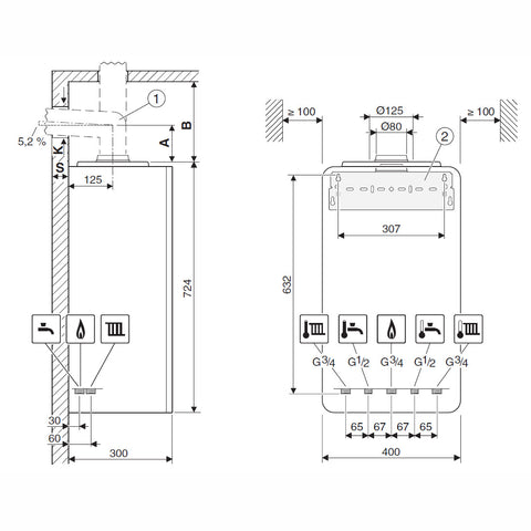 Bosch Condens 2200W 24/24 C 23 kondenzációs gázkazán, kombi 25,2 kW