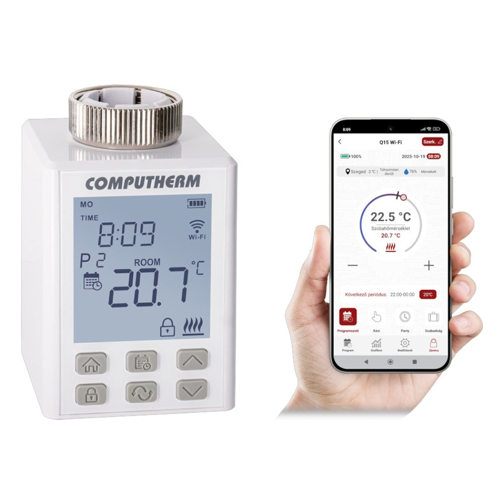 COMPUTHERM Q15 Wi-Fi motoros állítómű radiátorszelepekhez, programozható, Wi-Fi