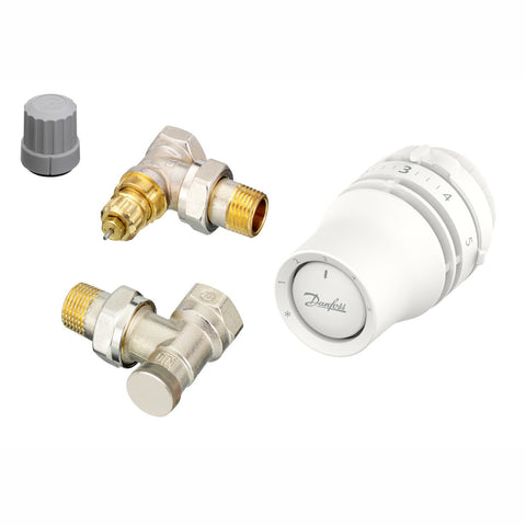 Danfoss radiátorszelep szett sarok - RA-FN 1/2” szelep + Redia 015G5120 fej + RLV-S visszatérő