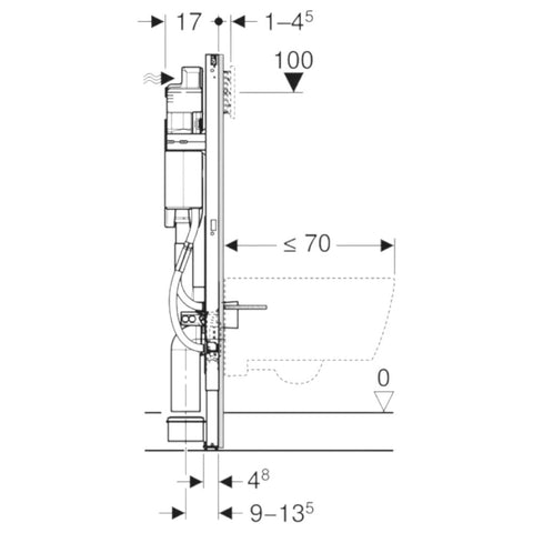 Geberit Duofix Wc-tartály, 112cm, Sigma 12cm-es falsík alatti öblítőtartállyal akadálymentes kivitel
