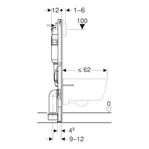 Geberit Duofix Basic fali WC-szerelőelem, 112cm, Delta falsík alatti tartállyal