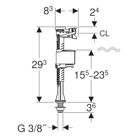 Geberit 323 töltőszelep, alsó vízcsatlakozás, 3/8" csatlakozócsonk - helyettesíti a 136.704.00.1-t