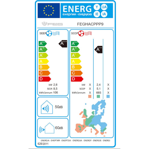 FÉG mono split klíma szett 2.5 kW, A+++; WIFI vezérlés, csepptálcafűtés