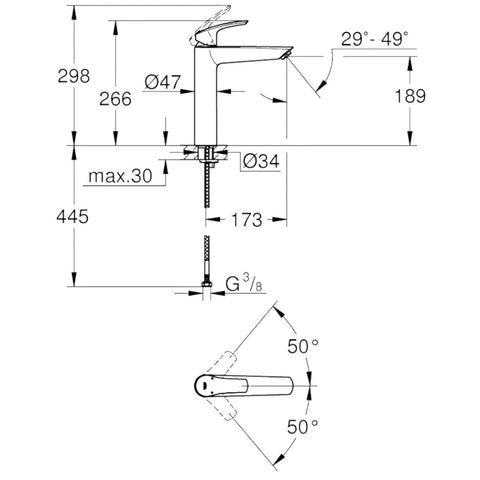 Grohe Eurosmart mosdó csaptelep, XL-es méret, matt fekete