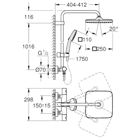 Grohe Tempesta System 250 Cube termosztátos zuhanyrendszer
