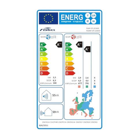 Fisher Comfort Plus 3,5kW inverteres split klíma - Energiacímke.