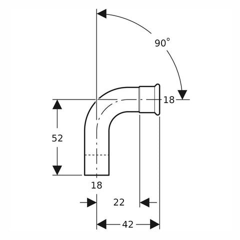 Geberit Mapress Therm Inox acél könyök, 90°-os, KB, d18, ivóvízhez nem alkalmas 1.4301