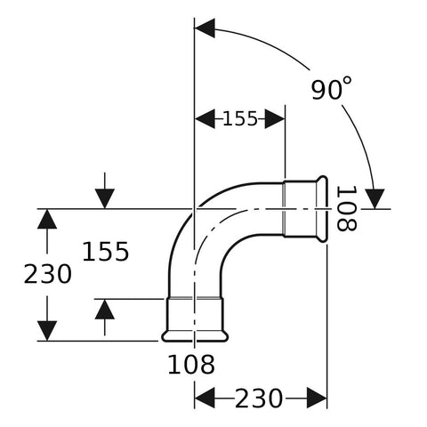 Geberit Mapress Therm Inox acél könyök, 90°-os, BB, d108, ivóvízhez nem alkalmas 1.4301