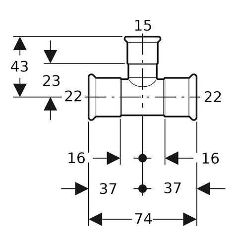 Geberit Mapress Therm Inox acél szűkített T-idom, d22/15/22, ivóvízhez nem alkalmas 1.4301