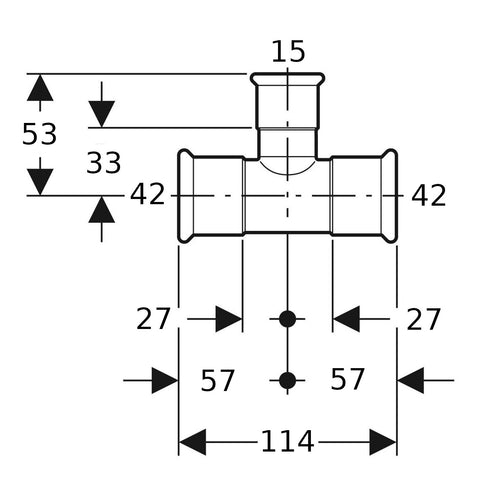 Geberit Mapress Therm Inox acél szűkített T-idom, d42/15/42, ivóvízhez nem alkalmas 1.4301