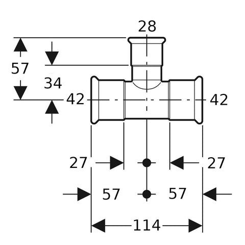 Geberit Mapress Therm Inox acél szűkített T-idom, d42/28/42, ivóvízhez nem alkalmas 1.4301