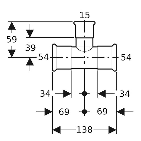 Geberit Mapress Therm Inox acél szűkített T-idom, d54/15/54, ivóvízhez nem alkalmas 1.4301