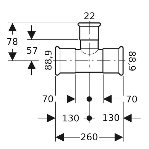 Geberit Mapress Therm Inox acél szűkített T-idom, d88.9/22/88.9, ivóvízhez nem alkalmas 1.4301