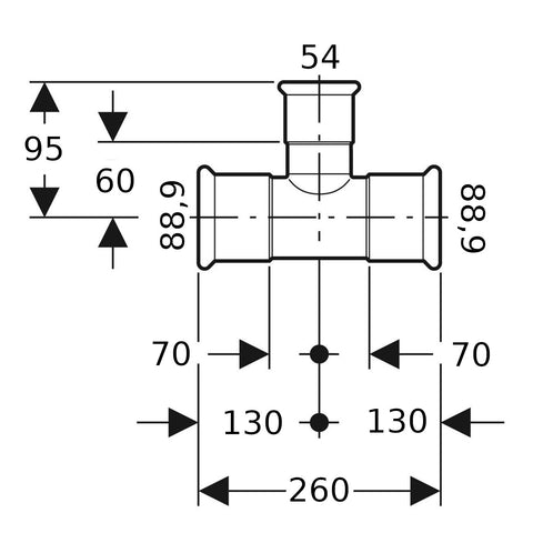 Geberit Mapress Therm Inox acél szűkített T-idom, d88.9/54/88.9, ivóvízhez nem alkalmas 1.4301