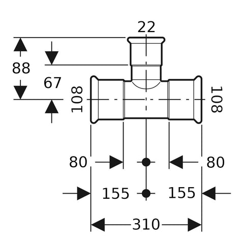 Geberit Mapress Therm Inox acél szűkített T-idom, d108/22/108, ivóvízhez nem alkalmas 1.4301